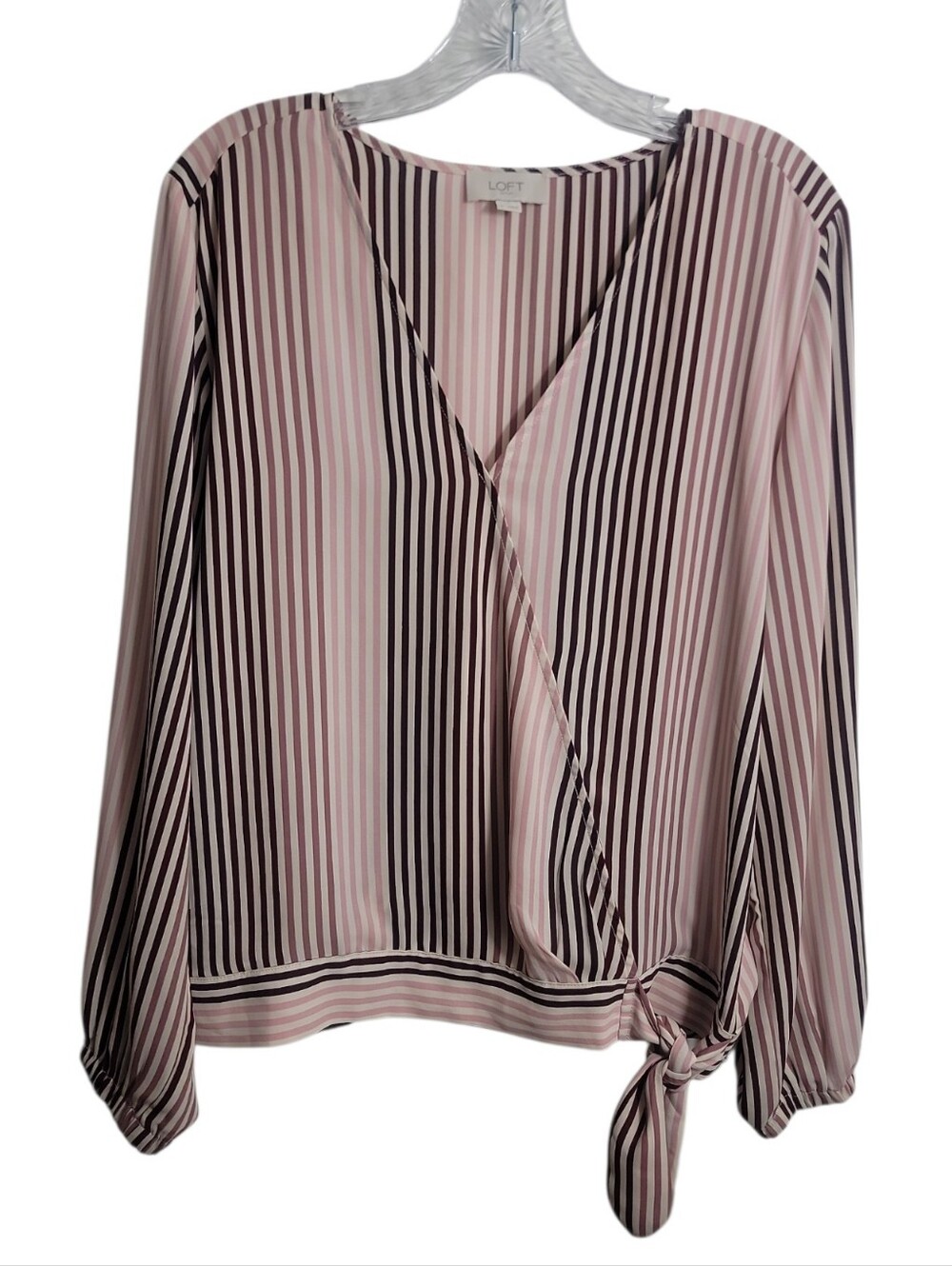 Loft outlet stripe faux wrap tie side hem women's top size medium long sleeve